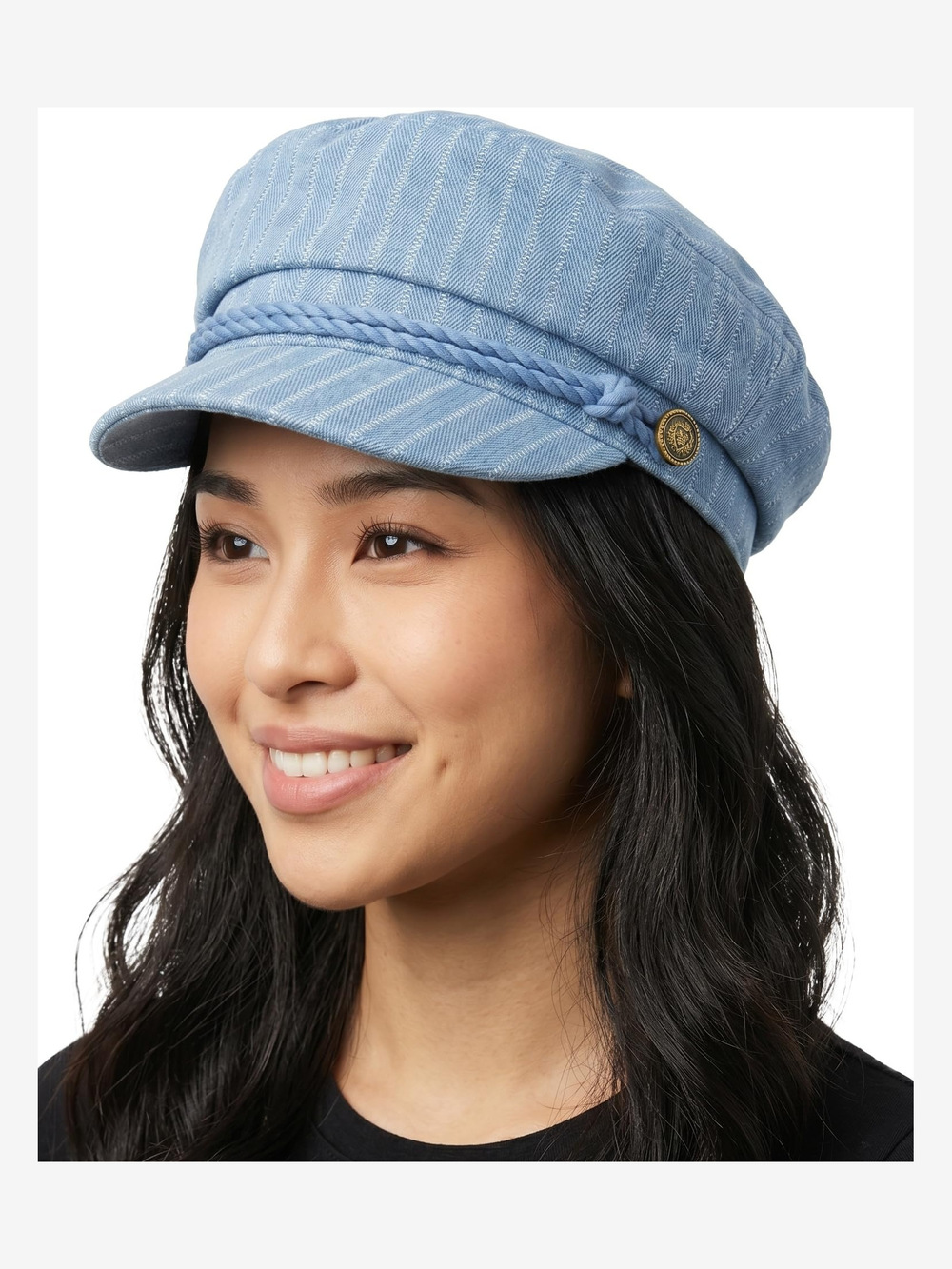 Greek Fisherman Newsboy Cap, Cotton Captains | Pinstripes, Denim | Size OS